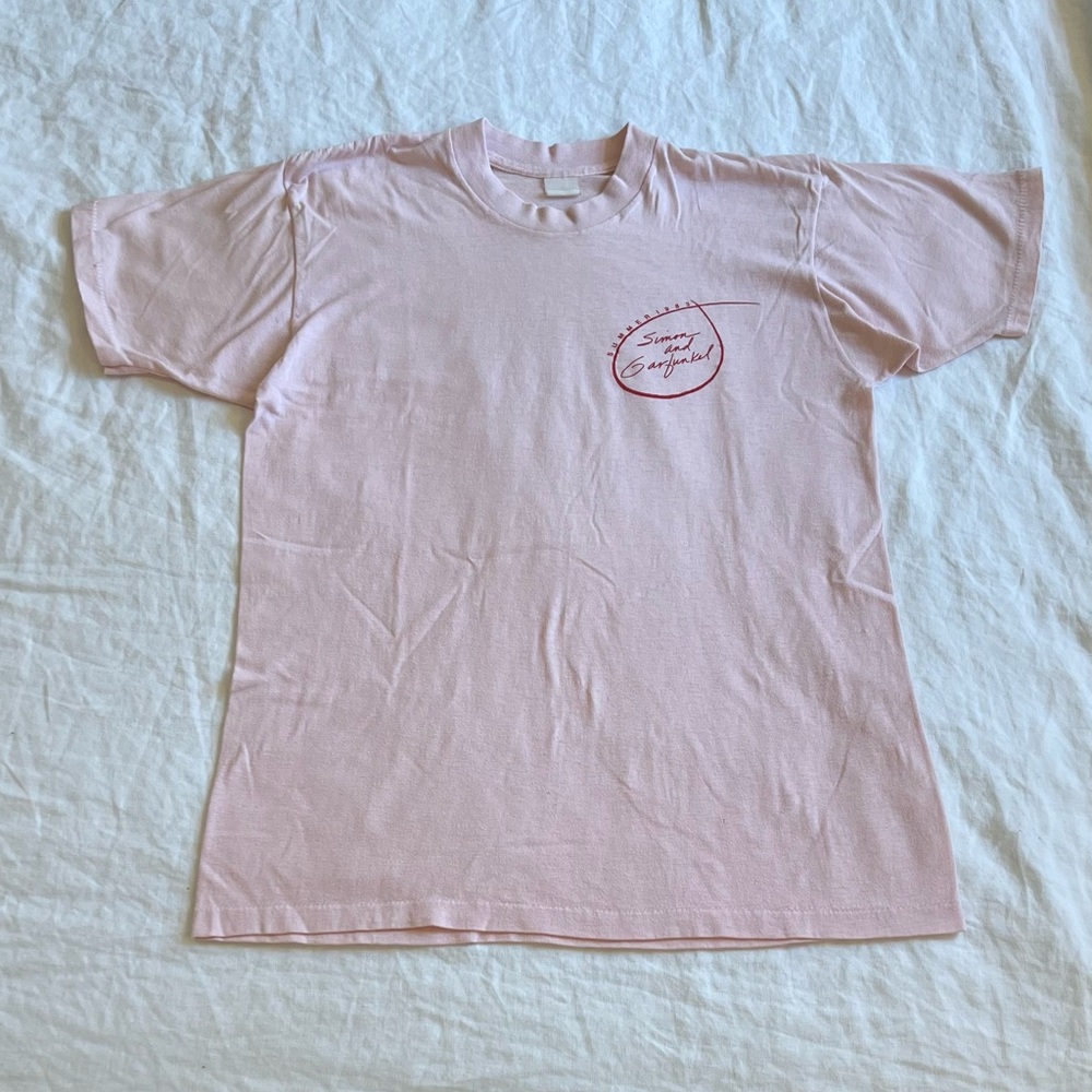 ✨Rare✨ Vintage Baby-Pink Single-Stitch Simon & Garfunkel Band/Concert T-Shirt